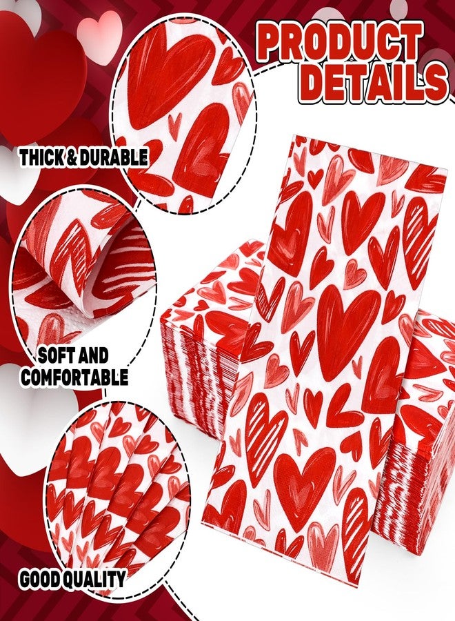 Whaline 100Pcs Valentine Heart Guest Napkins Red Love Heart Disposable Napkins Watercolor Dinner Hand Towel Paper Napkins For Bathroom Wedding Anniversary Party Table Supplies - Image 3